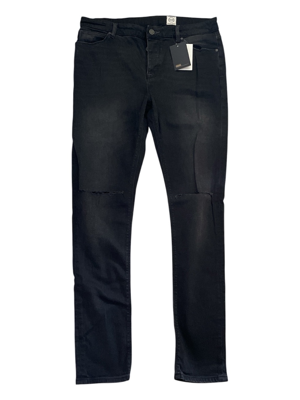 ASOS DESIGN super skinny 12.5oz jeans with knee rips in washed black sz 36x34